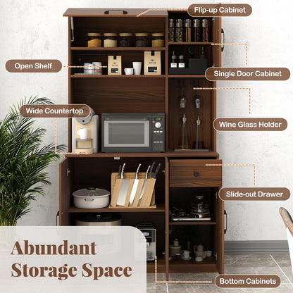 167cm Tall Pantry Cabinet with Hutch and Power Outlets