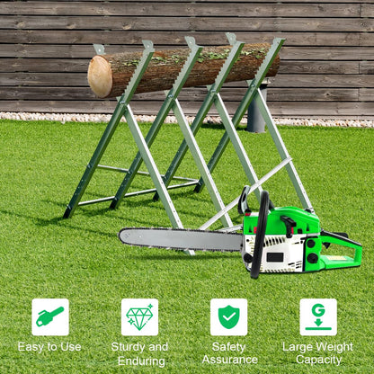 Heavy Duty Foldable Steel Sawhorse with Notched Sawteeth