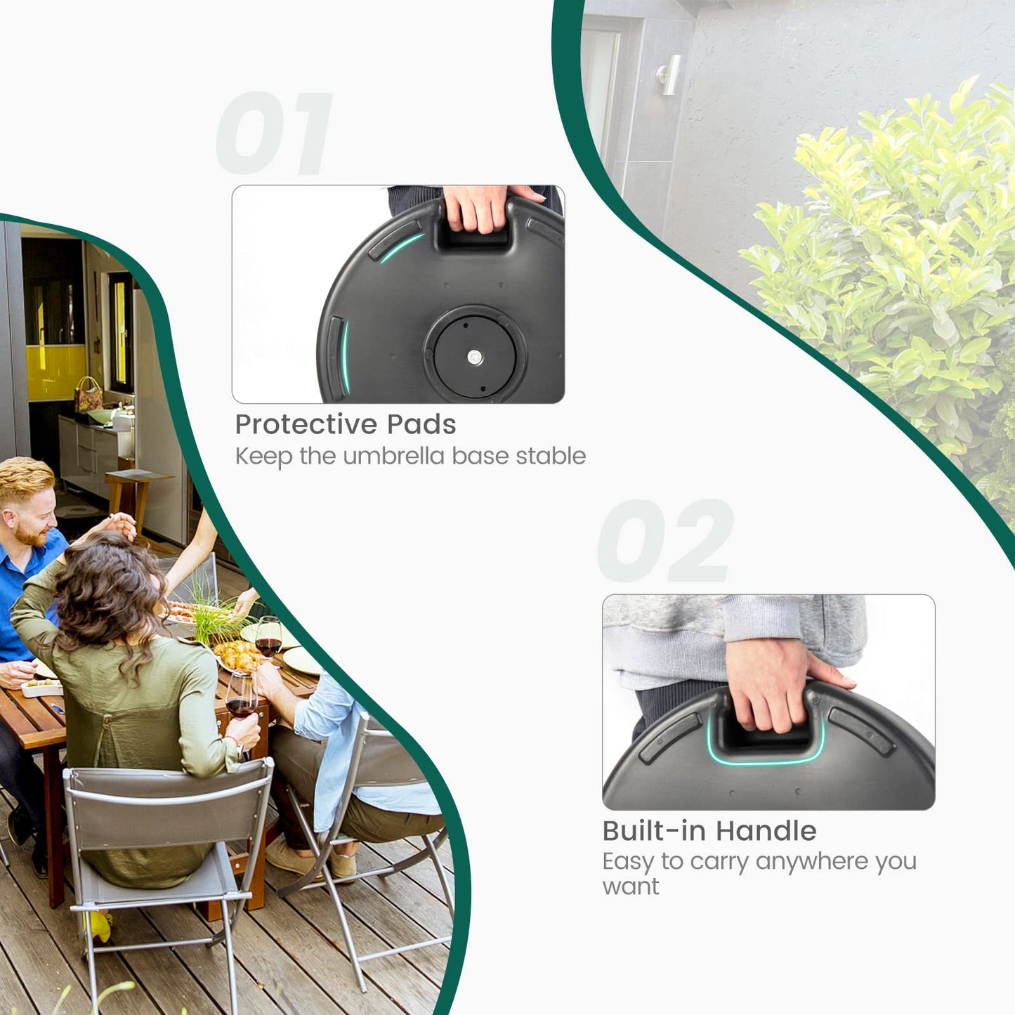 30KG Water and Sand Fillable Umbrella Stand with Built-in Handle