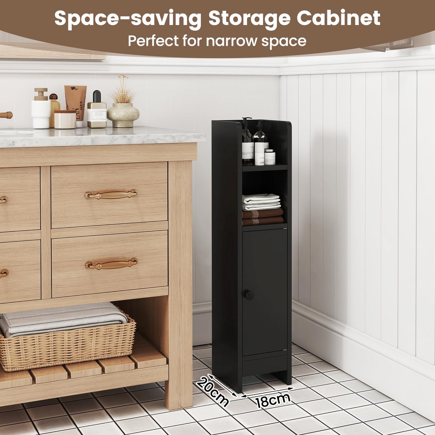 Bathroom Storage Cabinet with Door and Adjustable Shelves