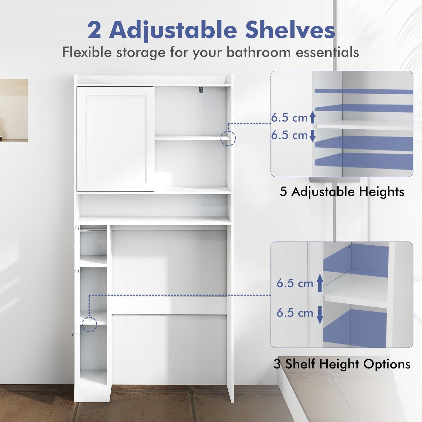 Over-the-Toilet Storage Cabinet Standing Toilet Rack with Sliding Door