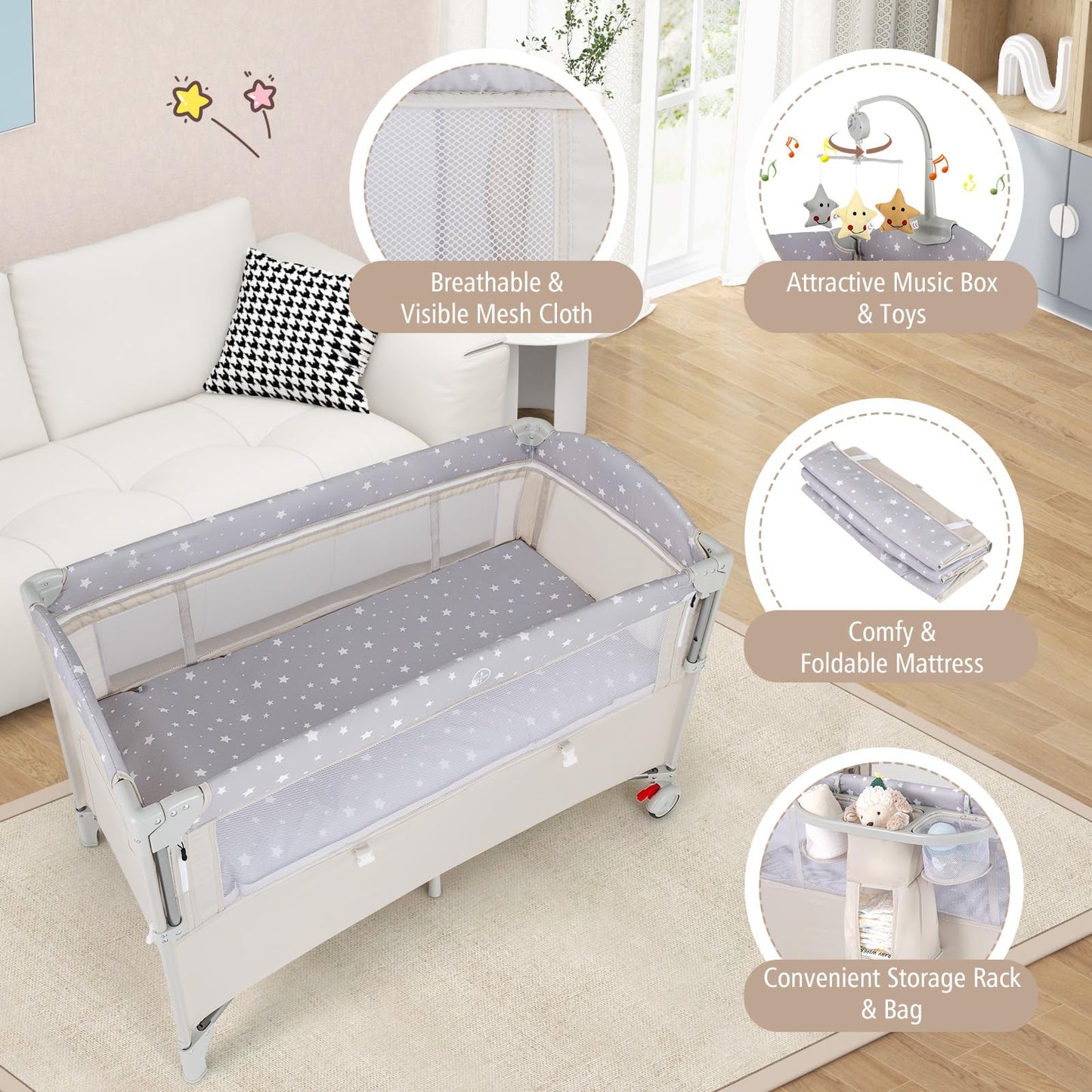 5-In-1 Baby Bassinet Crib Bedside Sleeper Nursery Center