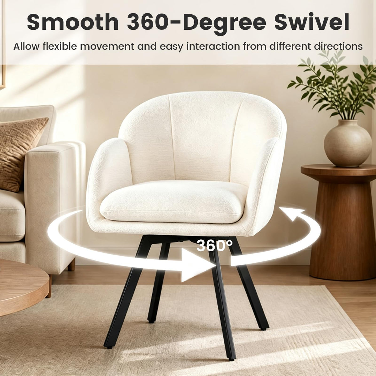 360° Swivel Accent Chair, Upholstered Chenille Armchair