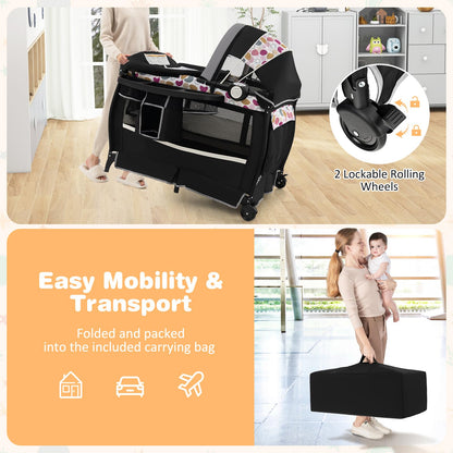 Portable Baby Bed Playard with Adjustable Canopy, Changing Table