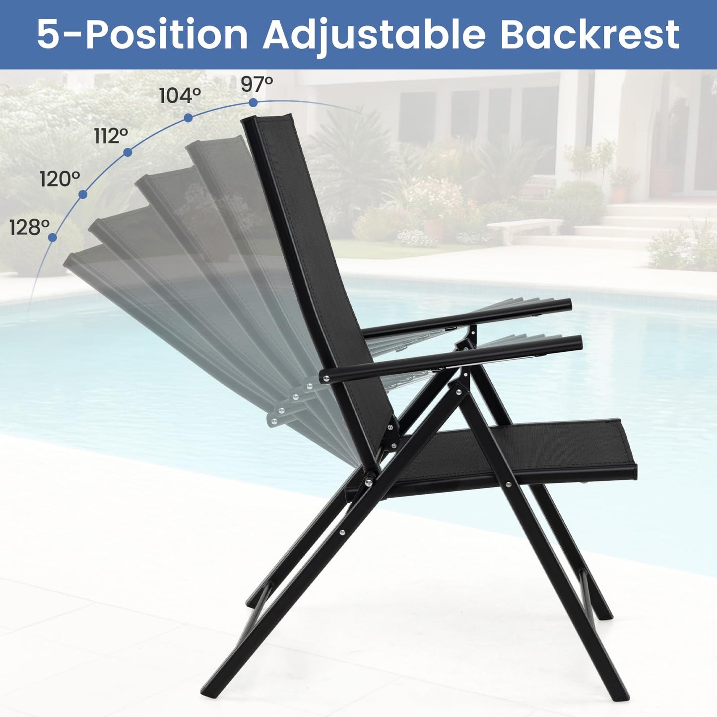Folding Garden Chairs Set 2, Portable Outdoor Dining Chairs