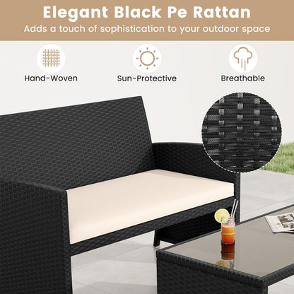 4 Piece Patio Rattan Conversation Set Wicker Loveseat Armchairs