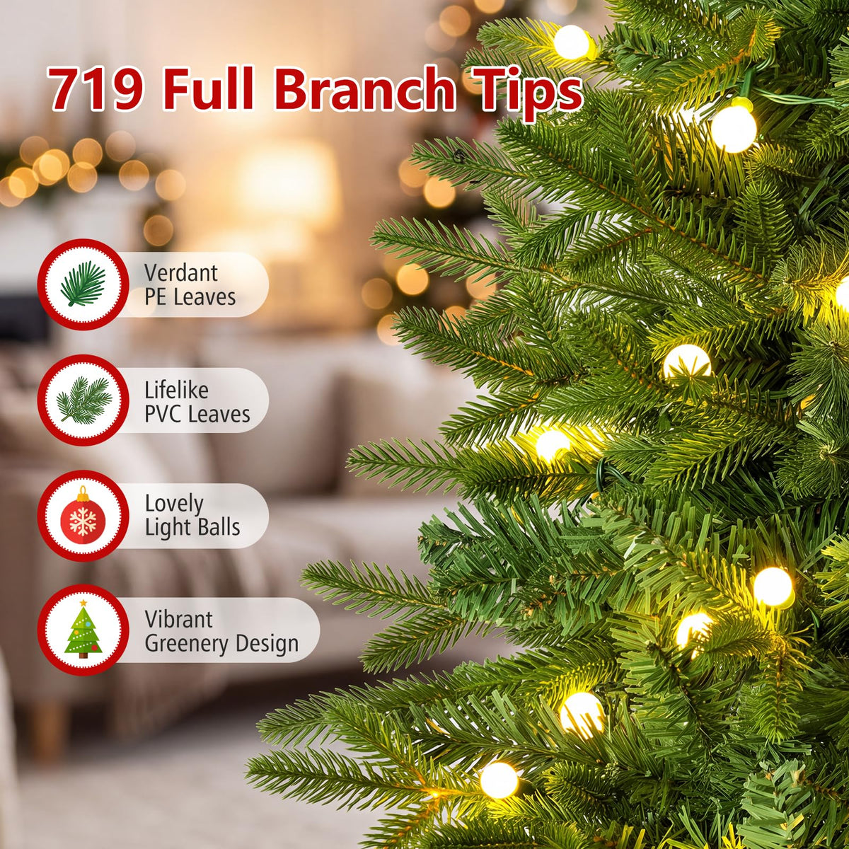 6.2FT/190CM Pre-Lit Christmas Tree with RGB LED Lights