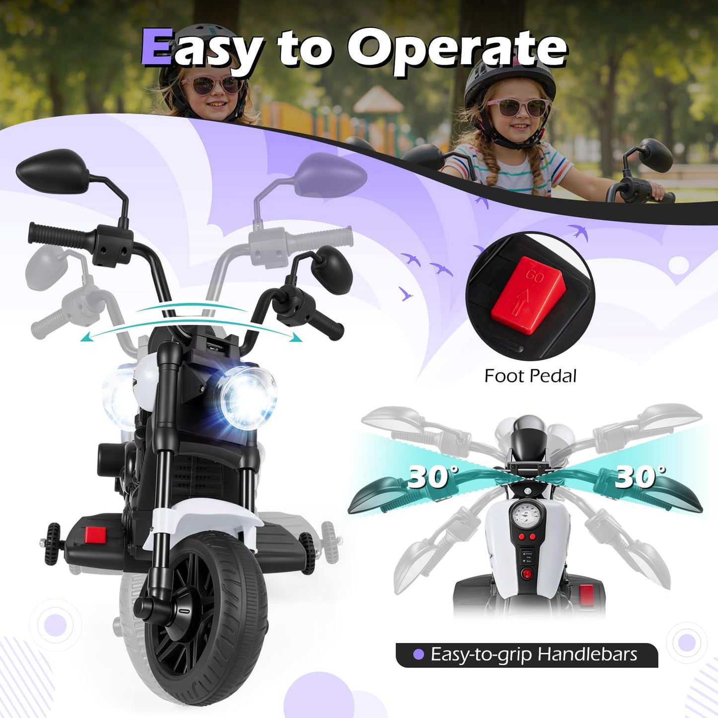 6V Kids Motorbike, Electric Ride on Motorcycle with Headlight