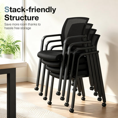 Set of 2 Stackable Reception Chairs, Upholstered Mesh Office Chair Meeting Conference Armchair