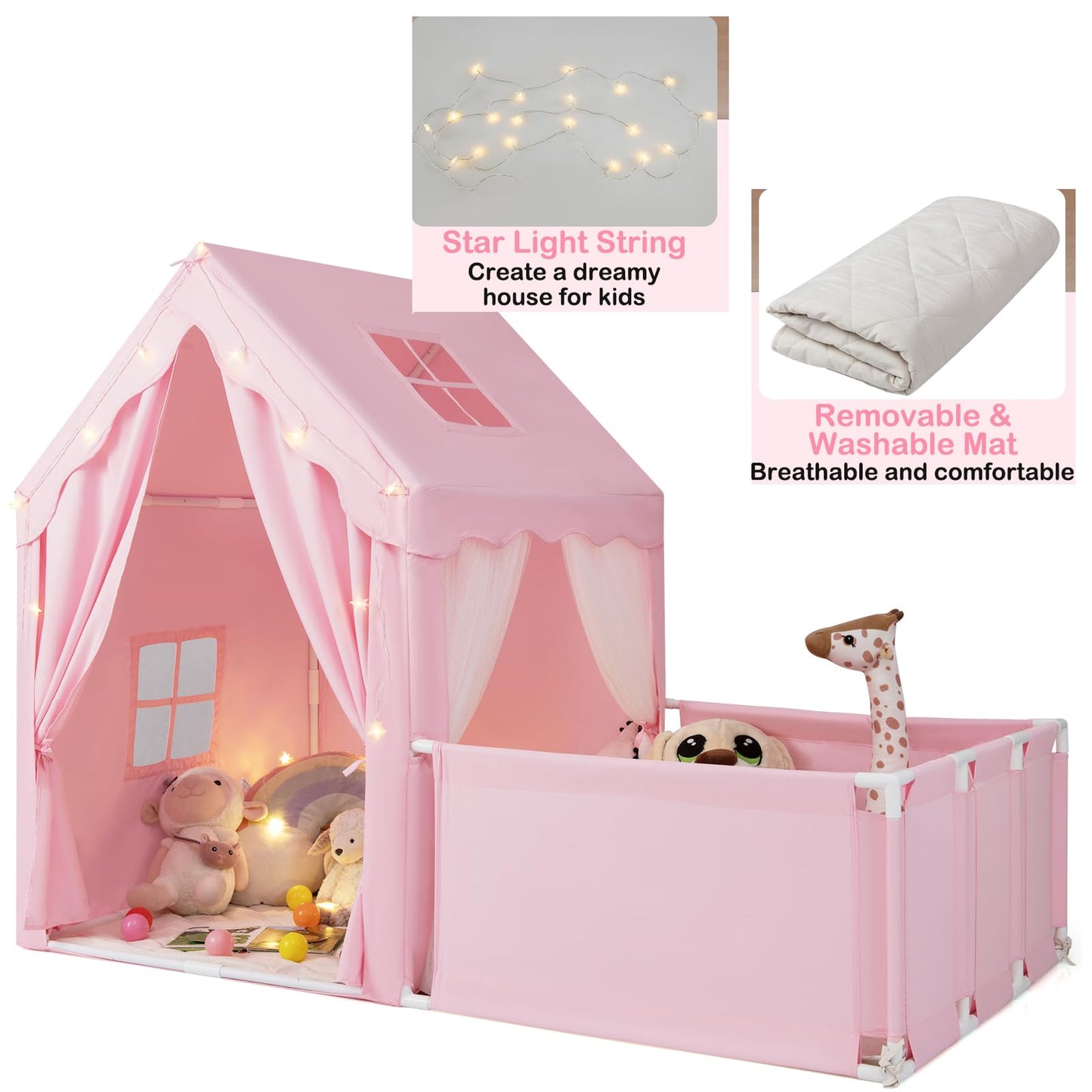 2-in-1 Kids Play Tent with Playpen and Washable Cotton Mat