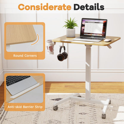 Foldable Mobile Standing Desk Portable Computer Workstation with Hook and Cup Holder