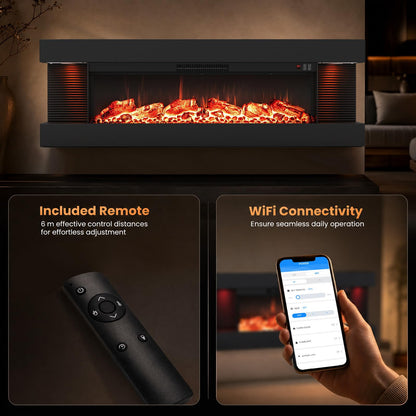 50” 3-Sided Electric Fireplace with Mantel & WiFi Smart Control
