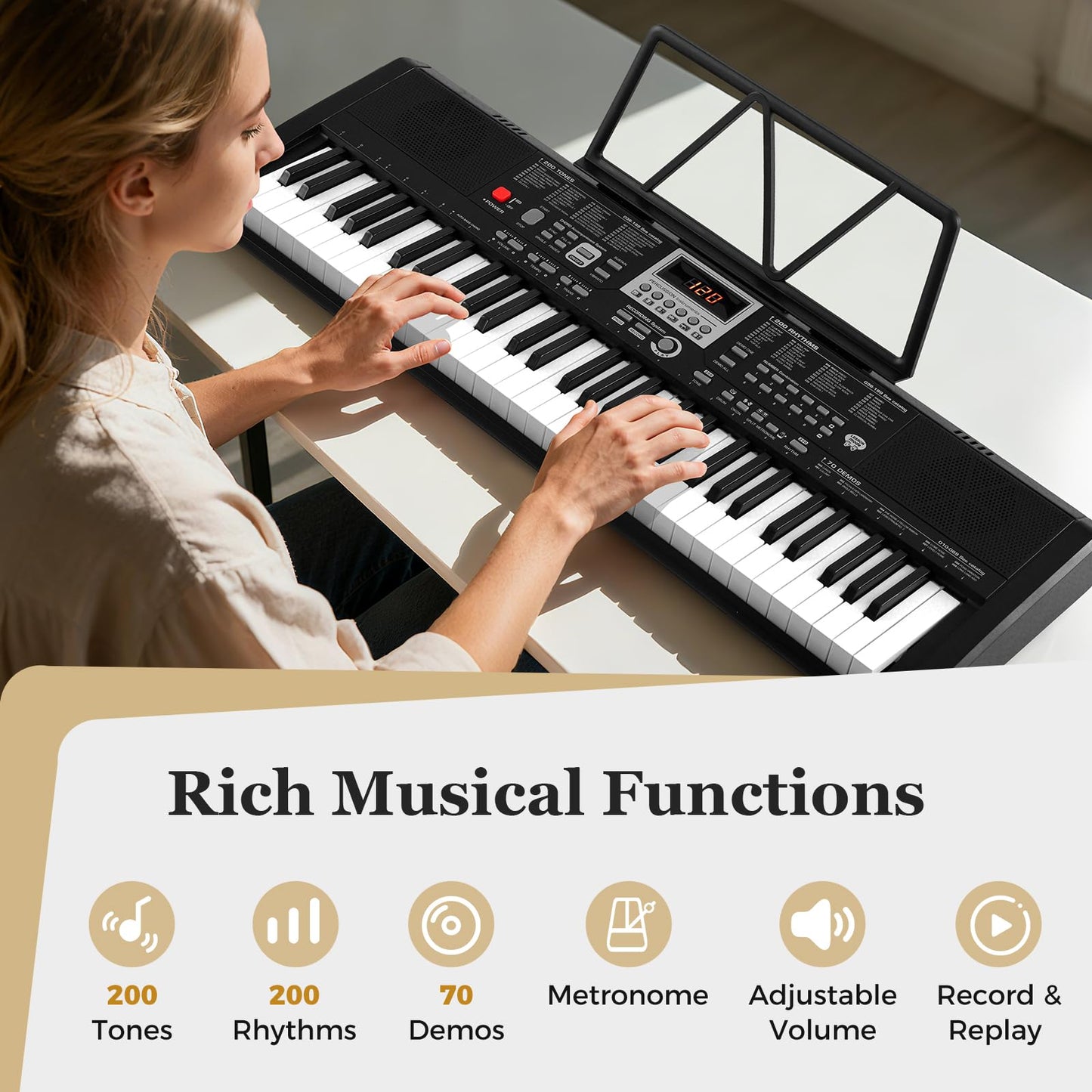 61 Key Keyboard Piano, Portable Digital Piano with 200 Rhythms