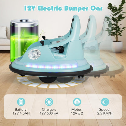 12V Kids Ride On Bumper Car with Dual Joysticks and 5 Light Effects