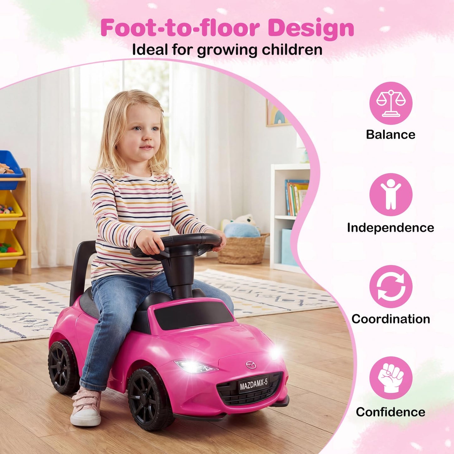 Kids Ride On Sliding Toy Mazda Licensed with Under-Seat Storage for Toddlers