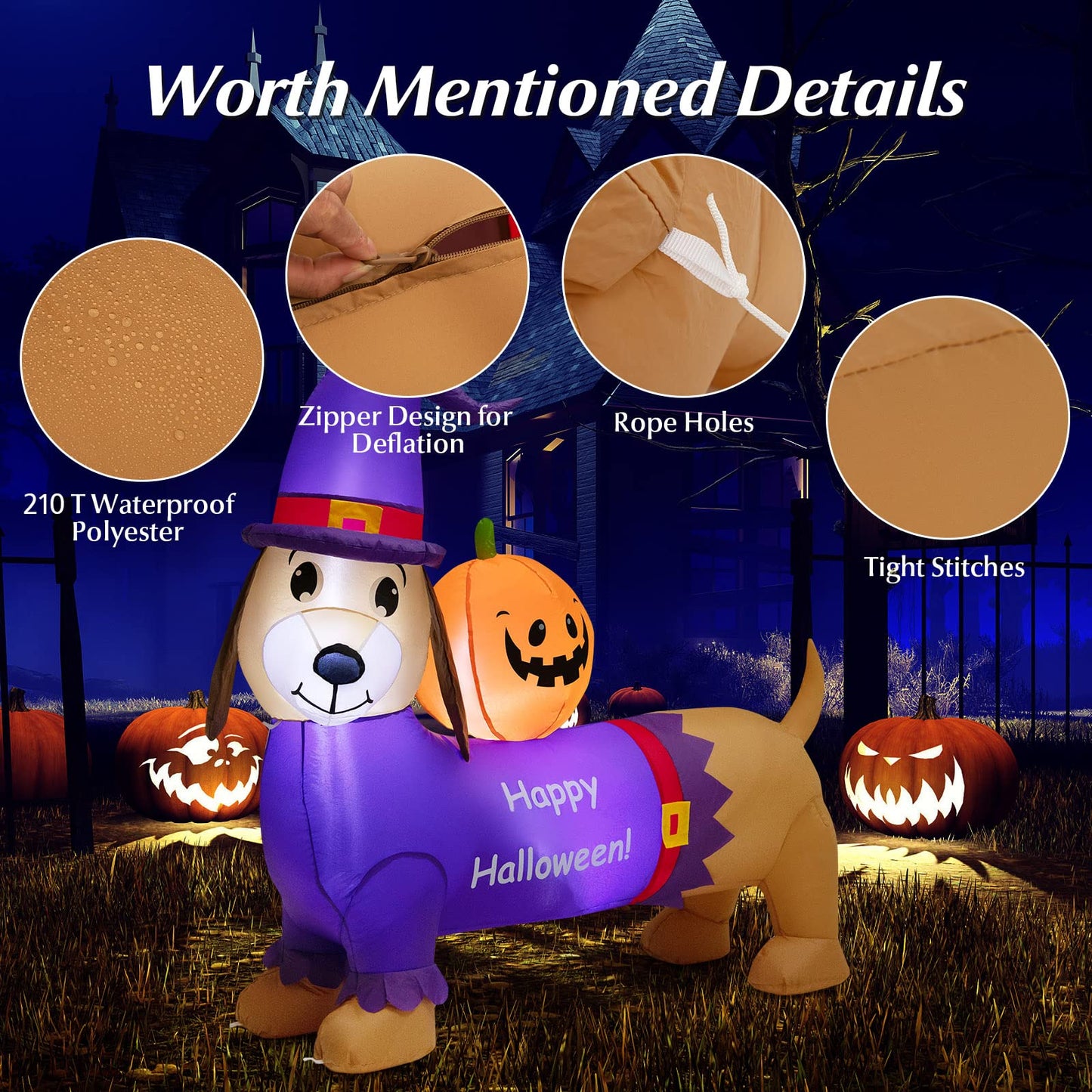 Long Halloween Inflatable Dachshund Dog with Pumpkin