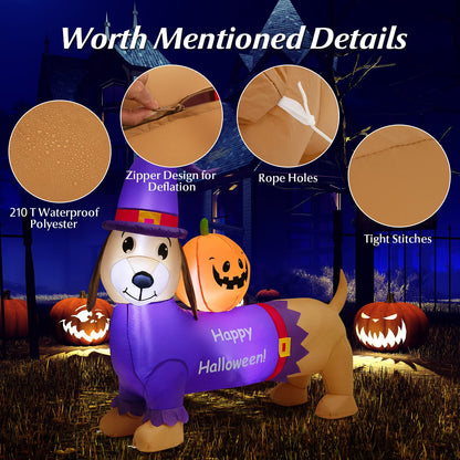 Long Halloween Inflatable Dachshund Dog with Pumpkin