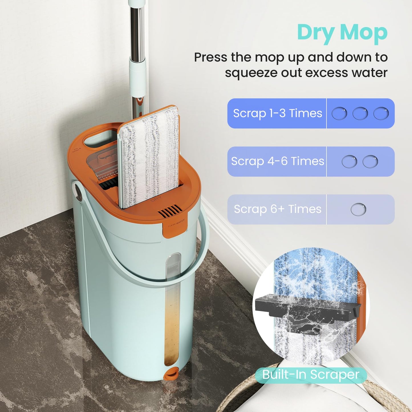 Mop and Bucket Set with Wringer 3-Tank Flat Floor Mop & Bucket System