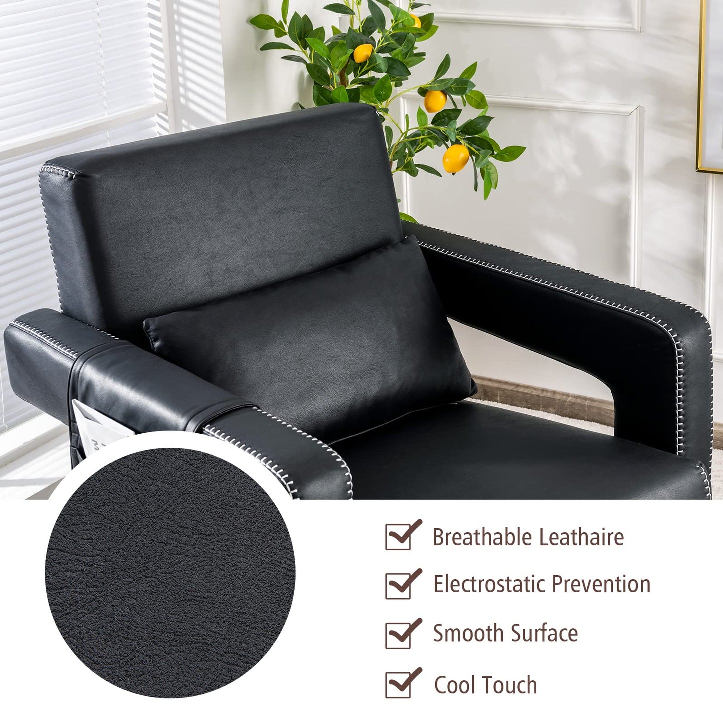 Modern Upholstered Padded Accent Chair with Footstool and Lumbar Pillow