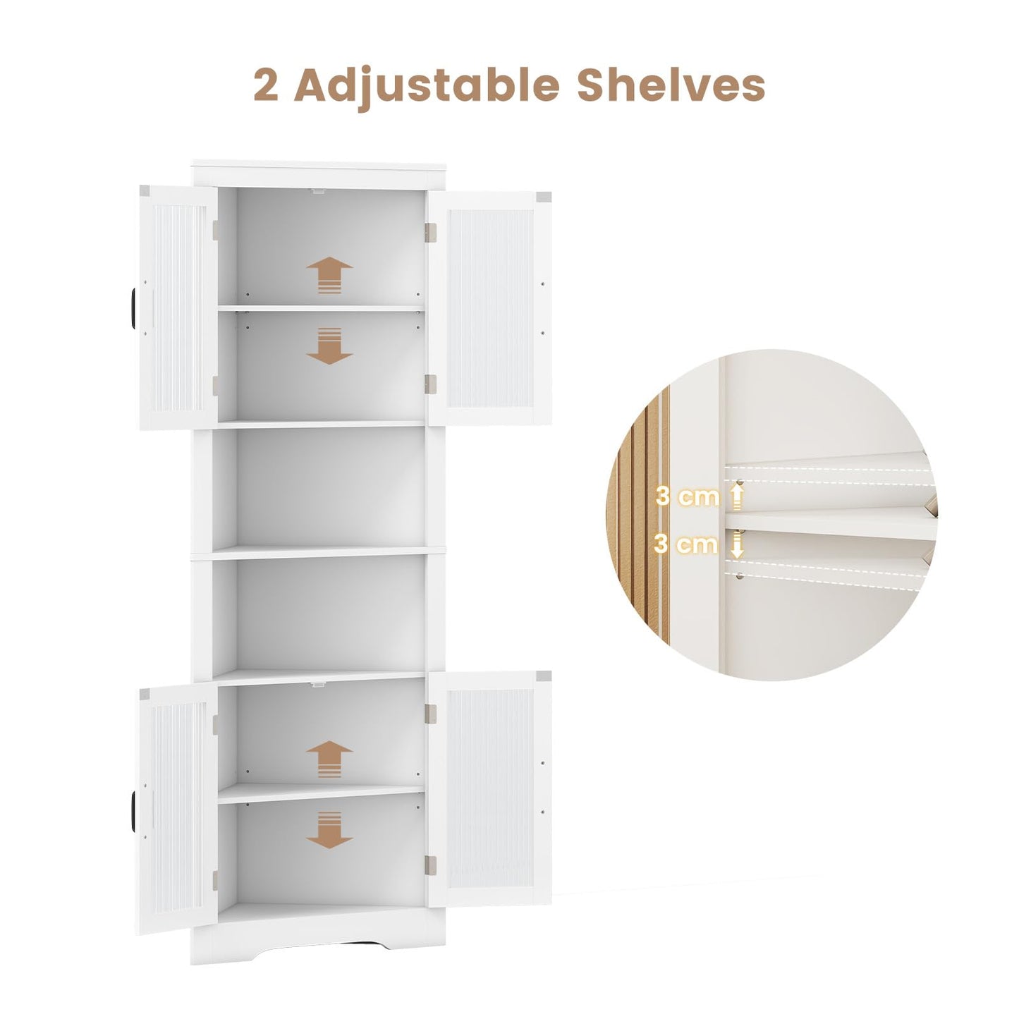 171cm Tall Space-saving Corner Cabinet with 4 Tempered Glass Doors and Adjustable Shelves