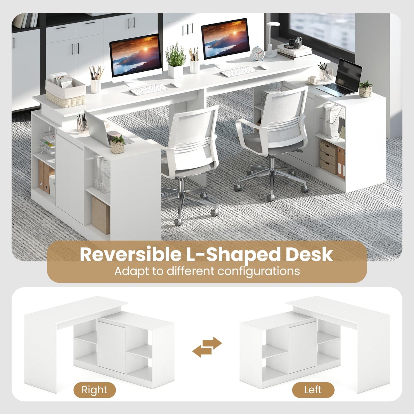 120CM Reversible Corner Writing Desk with 2-Way Cabinet