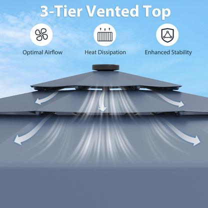 295 cm Solar Patio Umbrella with 32 LED Lights and 3-Tier Vented Top