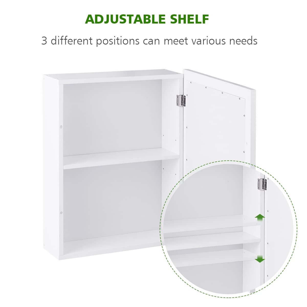 Adjustable Wall Mounted Storage Cupboard with Mirror for Bathroom