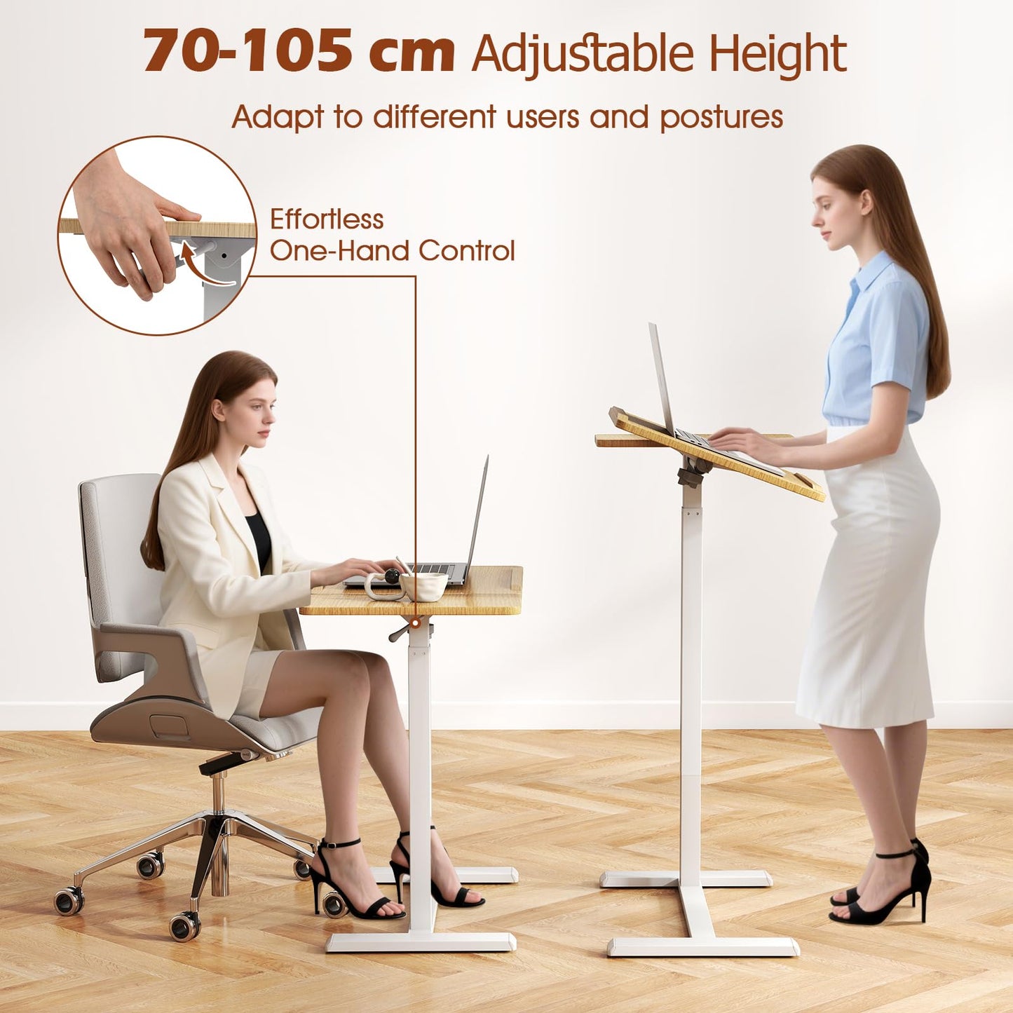 Mobile Over Bed Desk Height Adjustable Standing Laptop Cart with Tilting Tabletop