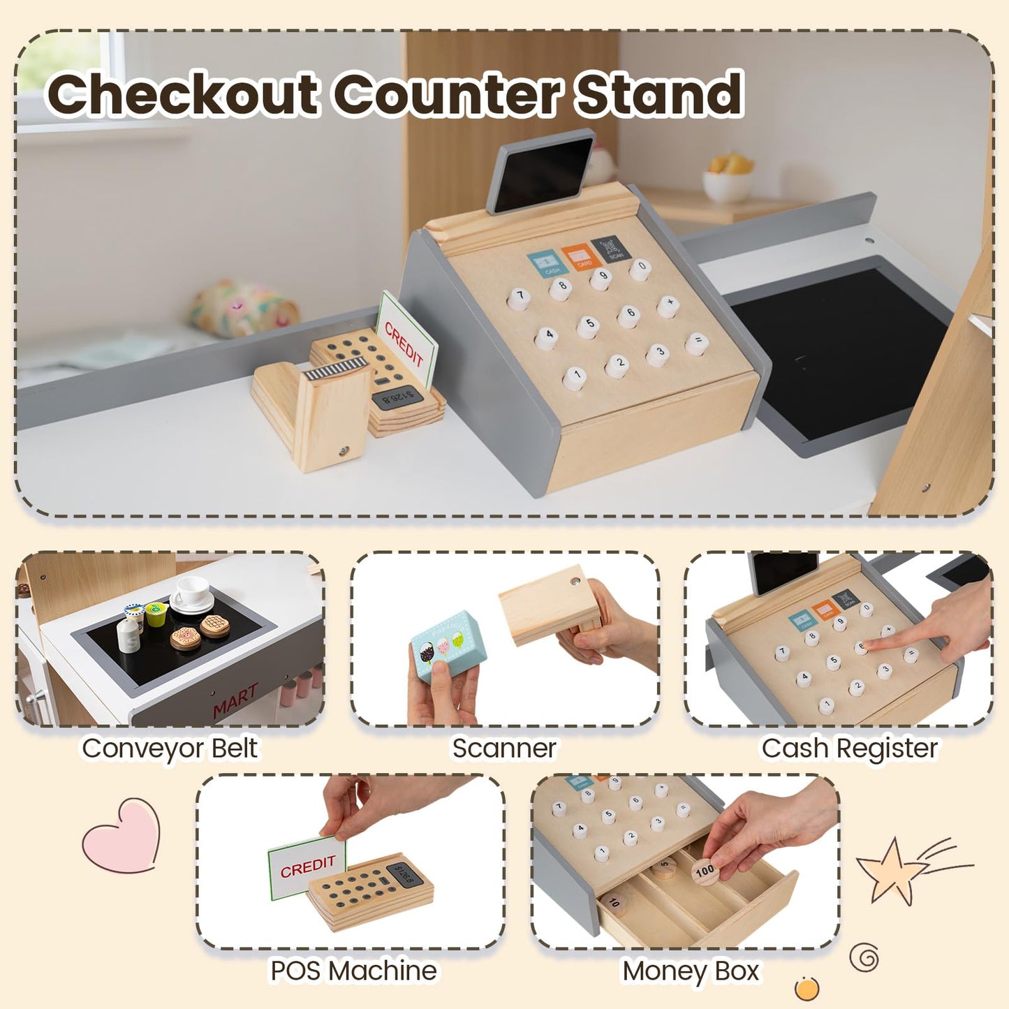 Pretend Play Shop, Kids Supermarket Playset with Shopping Cart