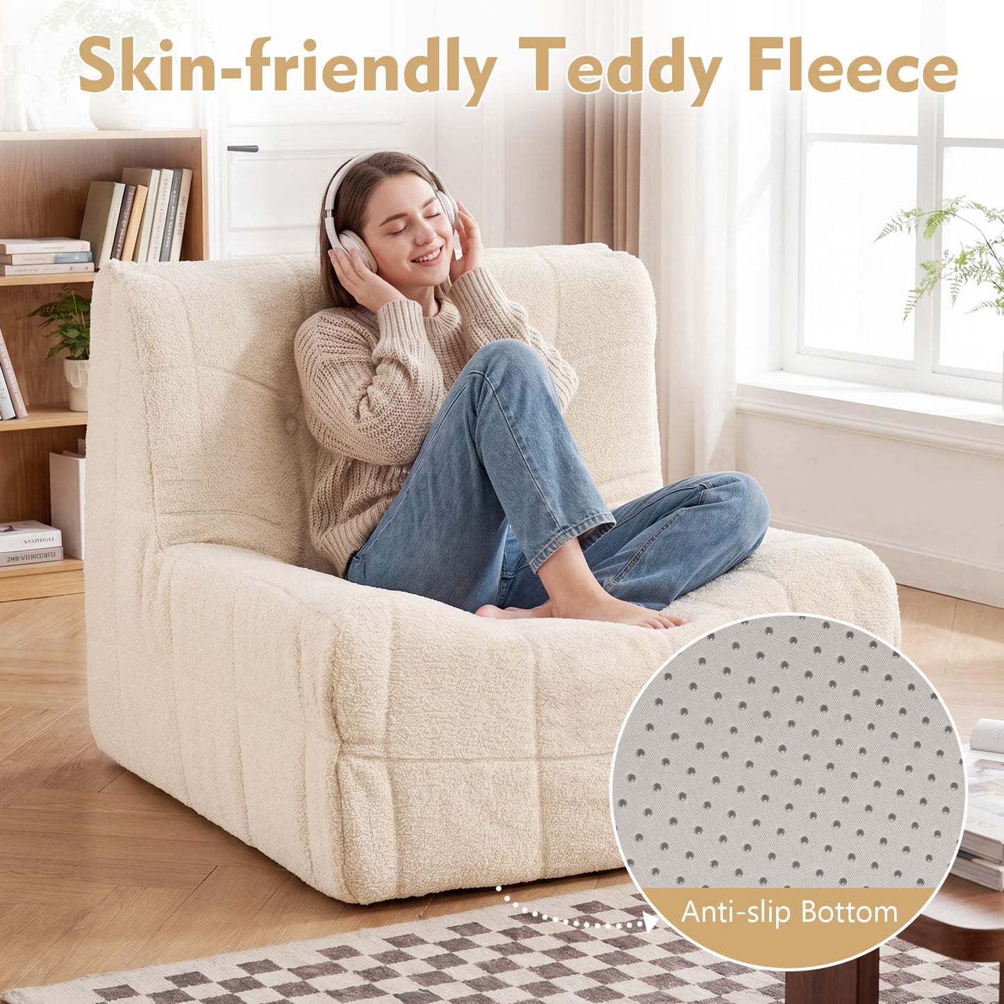 Bean Bag Chair for Adults, Teddy Fleece Lazy Floor Sofa Beanbag Chair