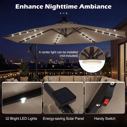 3M Garden Cantilever Parasol, Outdoor Offset Banana Hanging Umbrella with LED Lights