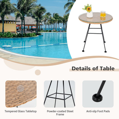 String Patio Bistro Set with Tempered Glass Table and 2 Chairs