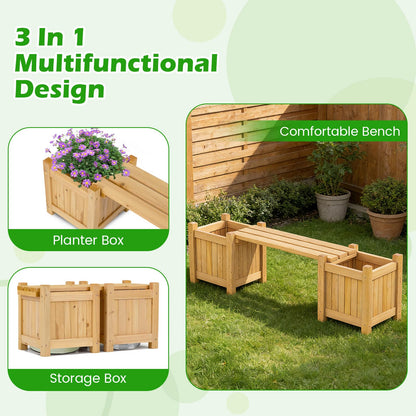 3-in-1 Wooden Planter, Raised Garden Bed, Teak Oil Finish Outdoor Flower Box