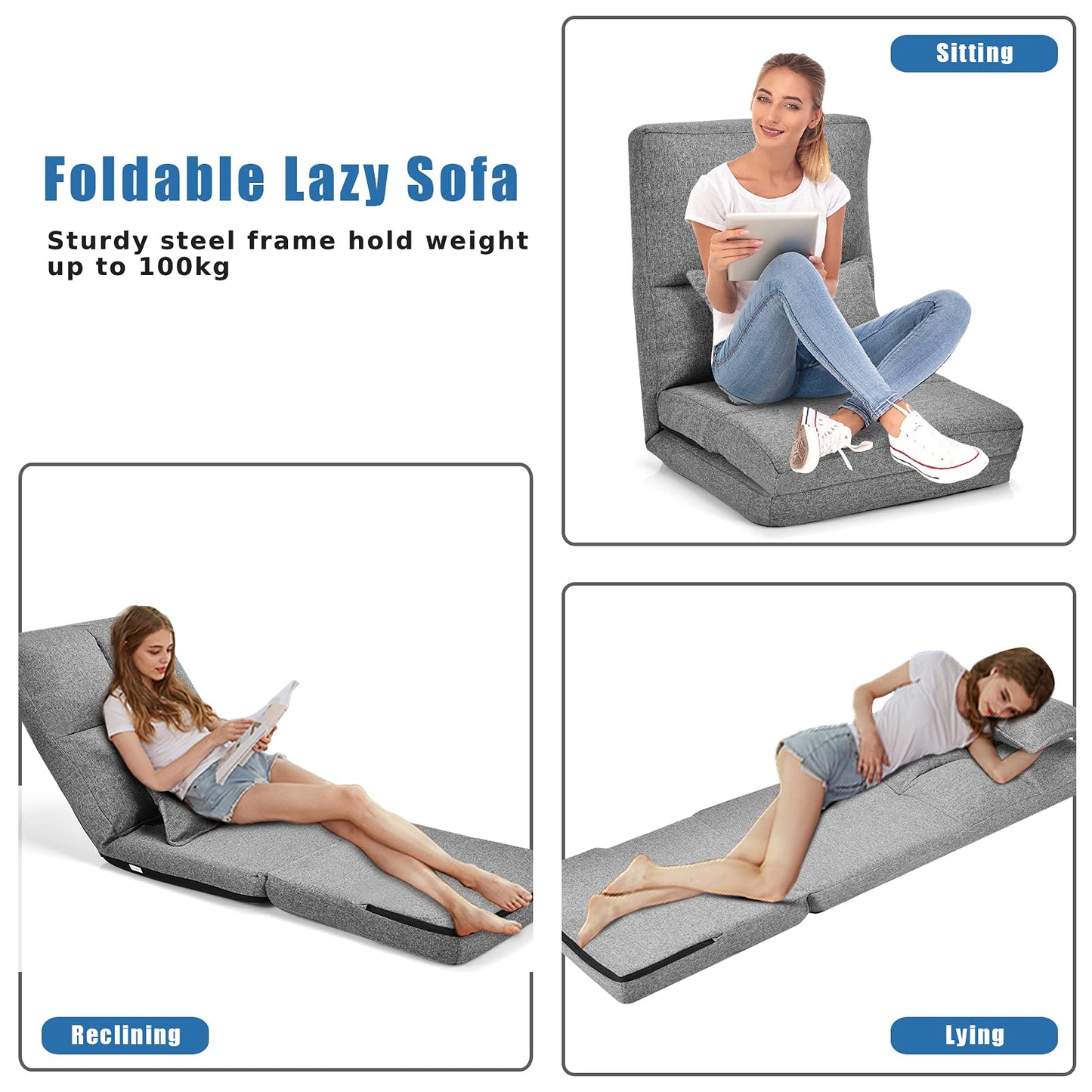 Folding Lazy Floor Sofa Bed with Pillow