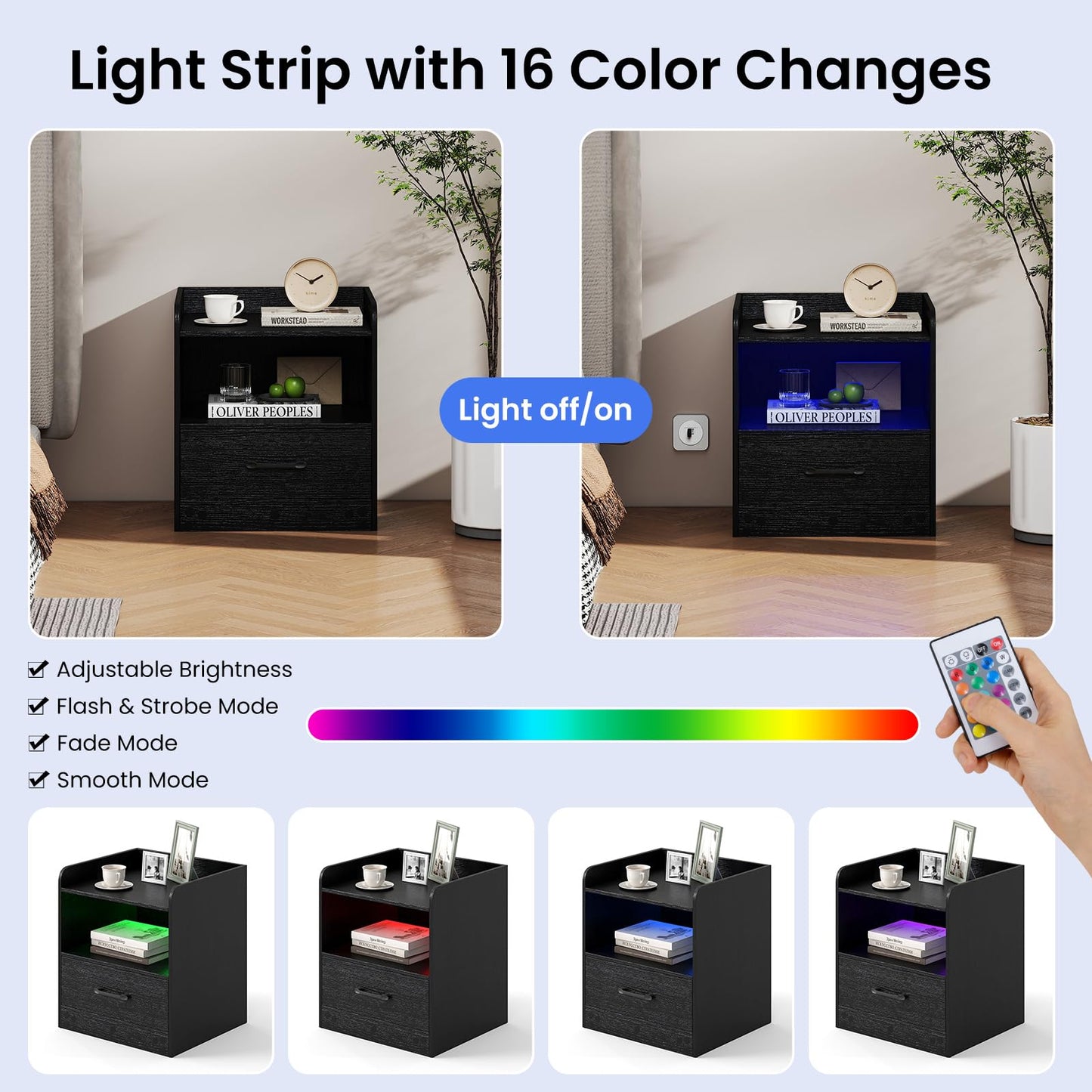 Modern Nightstand with Drawer and Open Shelf for Living Room and Bedroom