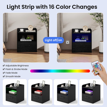 Modern Nightstand with Drawer and Open Shelf for Living Room and Bedroom