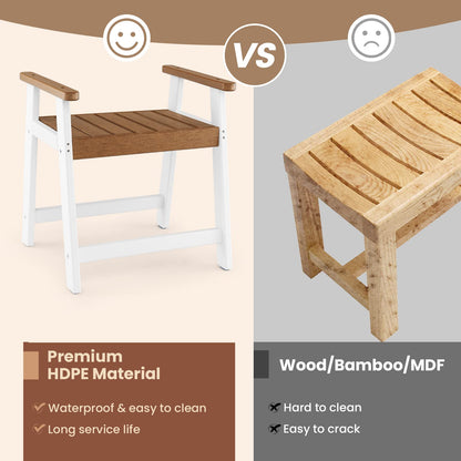 Waterproof HDPE Shower Bench with Armrests