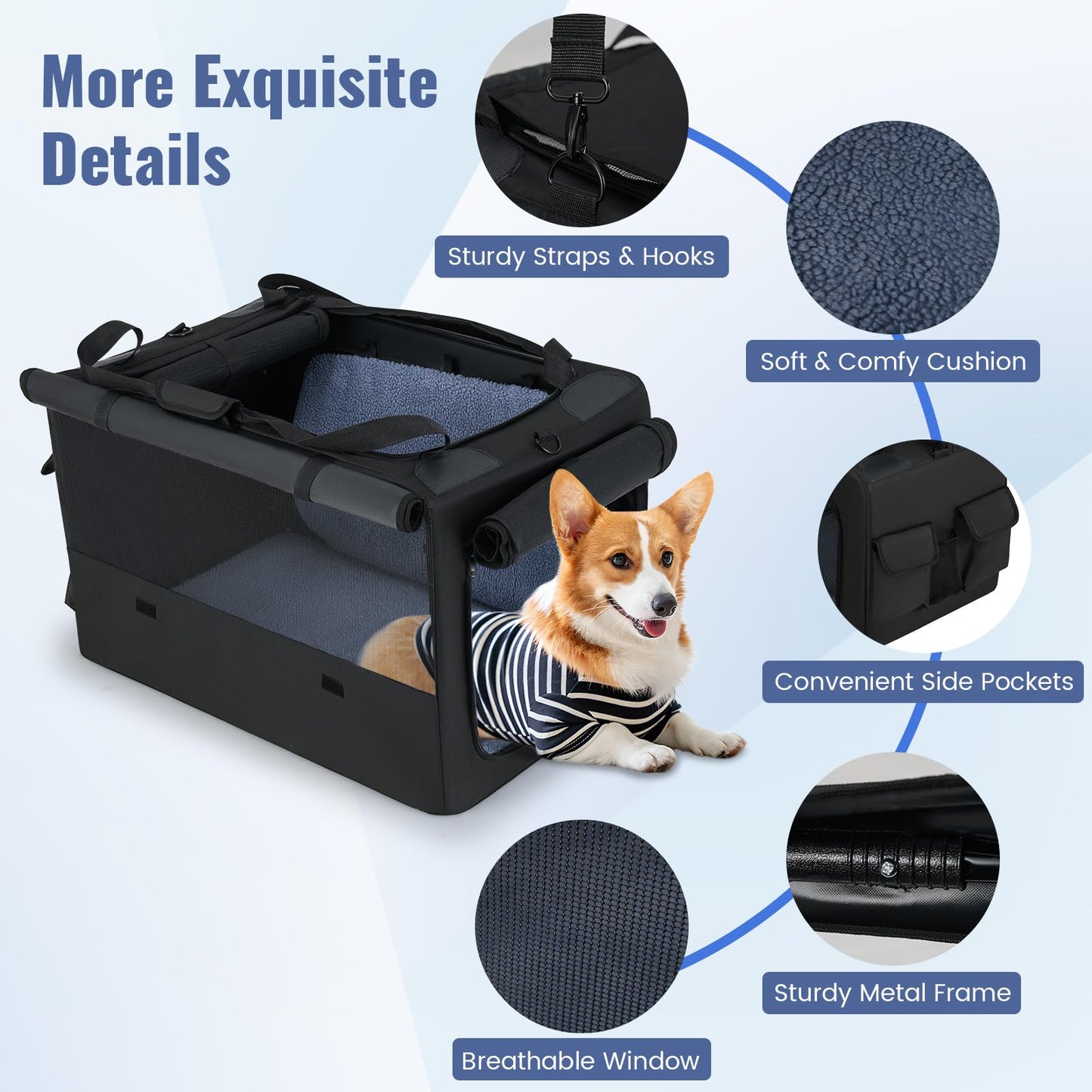 Foldable Pet Carrier Bag with 2 Openings & Expandable Mesh Basket