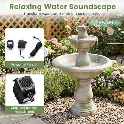 3-Tier Outdoor Water Fountain, 89cm Self-Contained Cascading Water Feature