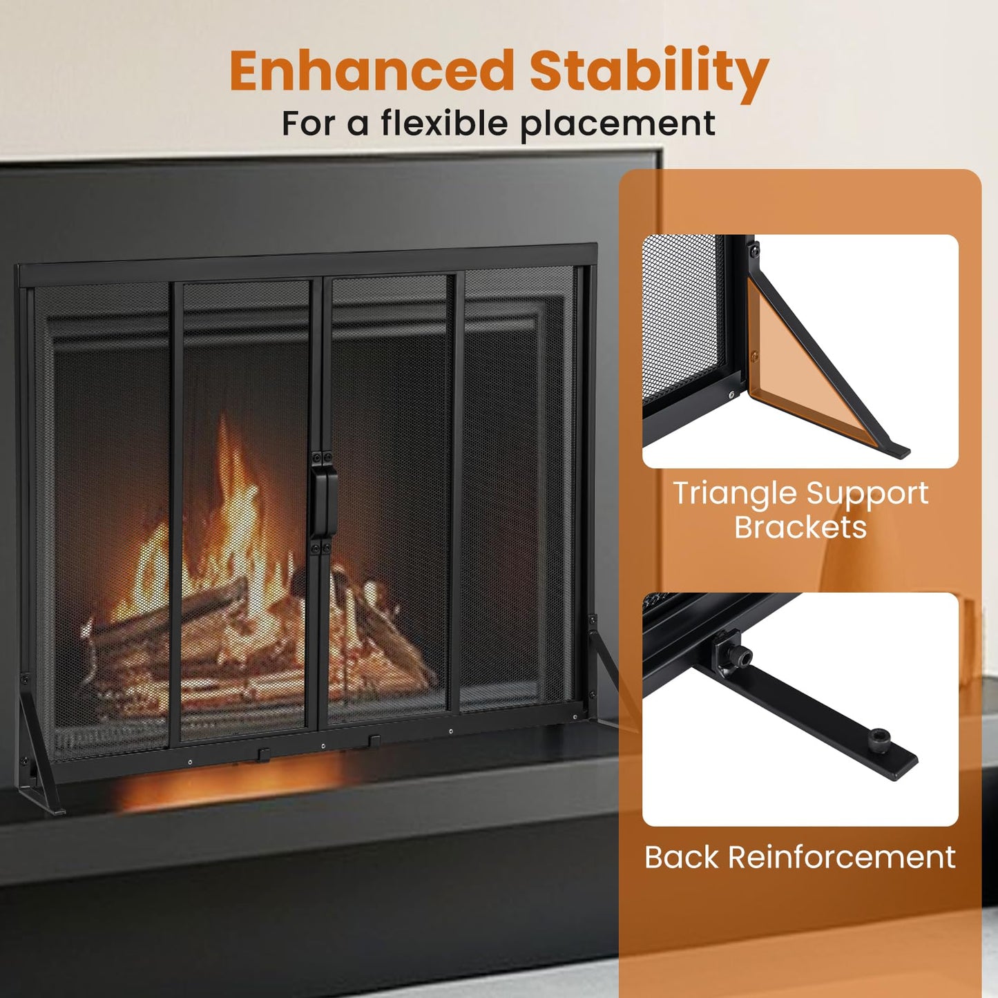 89 x 72 cm Metal Fireplace Screen with Sliding Doors