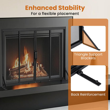 89 x 72 cm Metal Fireplace Screen with Sliding Doors