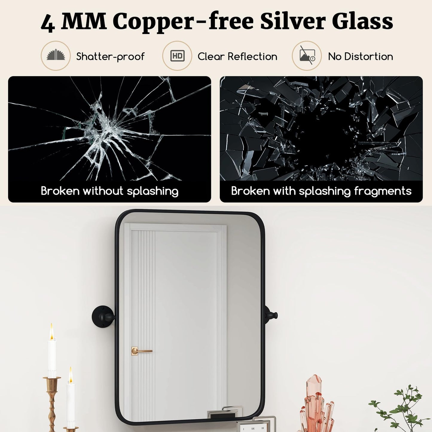 Black Metal Framed Pivot Rectangle Wall-Mounted Mirror