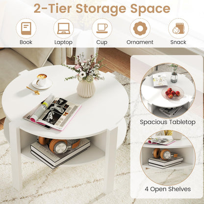 2 Tier Cocktail Center Accent Tea End Sofa Side Table with 4 Open Storage Shelves
