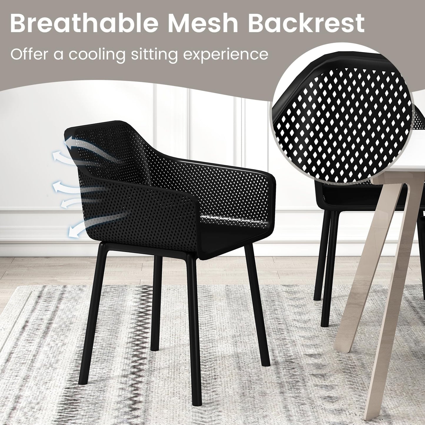 Dining Chairs Set of 2, Modern Kitchen Chairs with Breathable Mesh Backrest