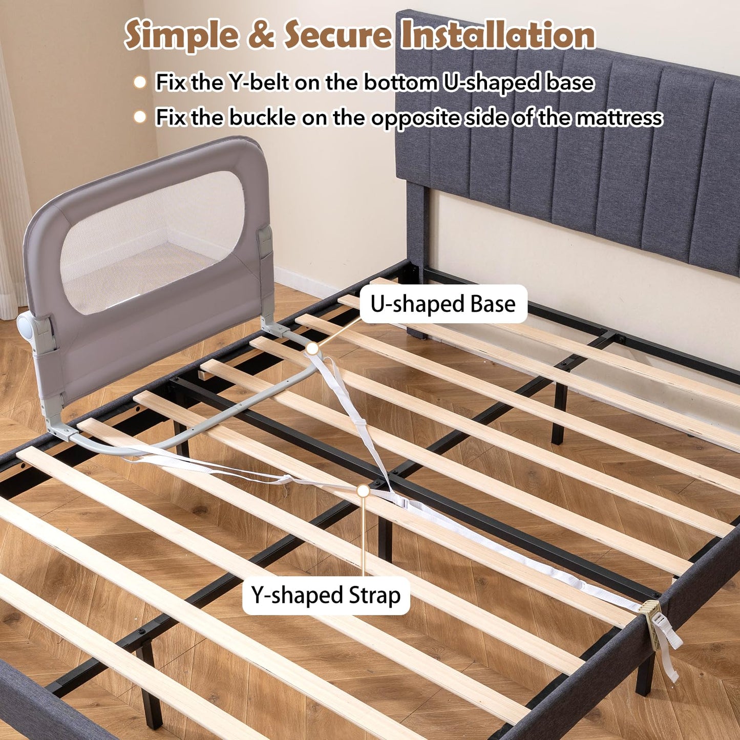 80/120/148/178/198 cm Long Adjustable Baby Bed Rail Guard with Extra Buckle