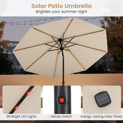 96 Solar Powered LED Lights Patio Umbrella with Tilt