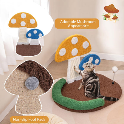 Mushroom Cat Bed with Wide Large Platform and Sisal Scratching Panel