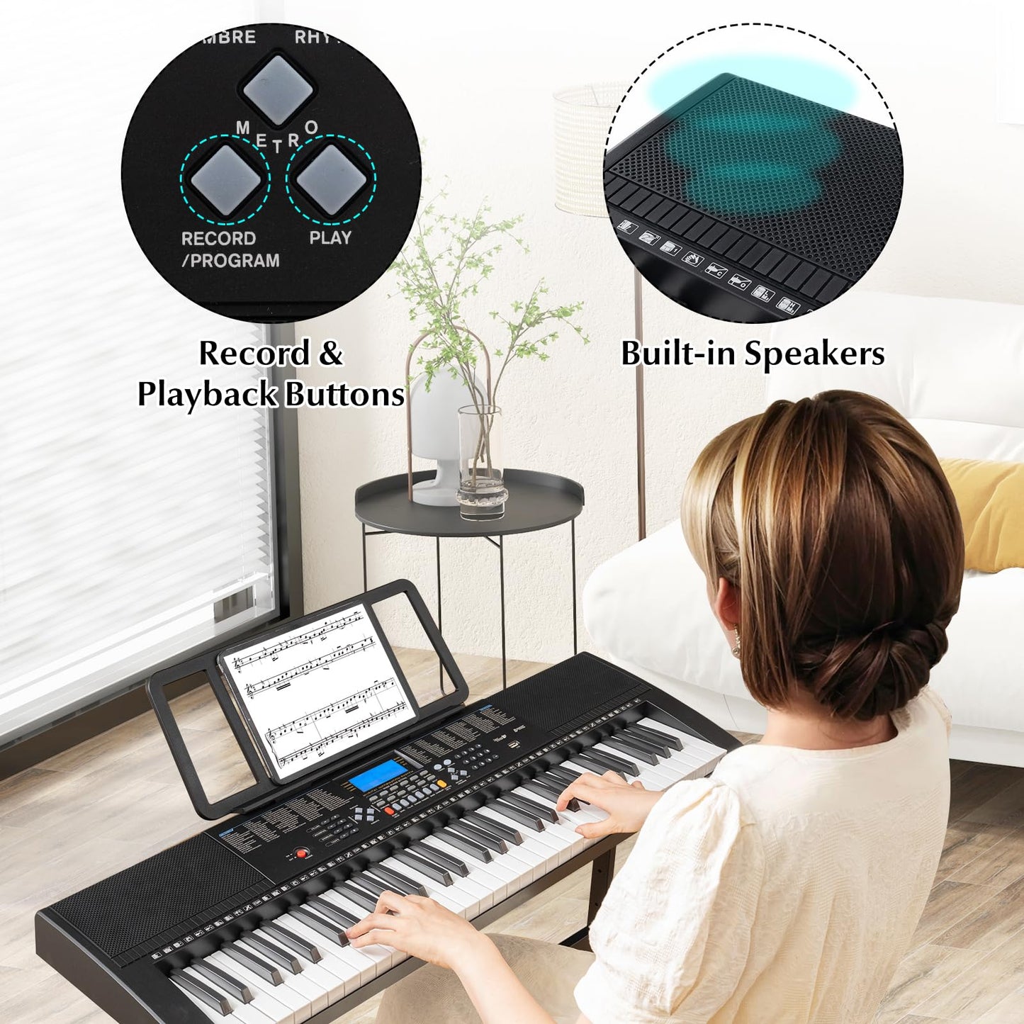 61-Key Portable Electronic Keyboard Piano Complete Digital Piano Set