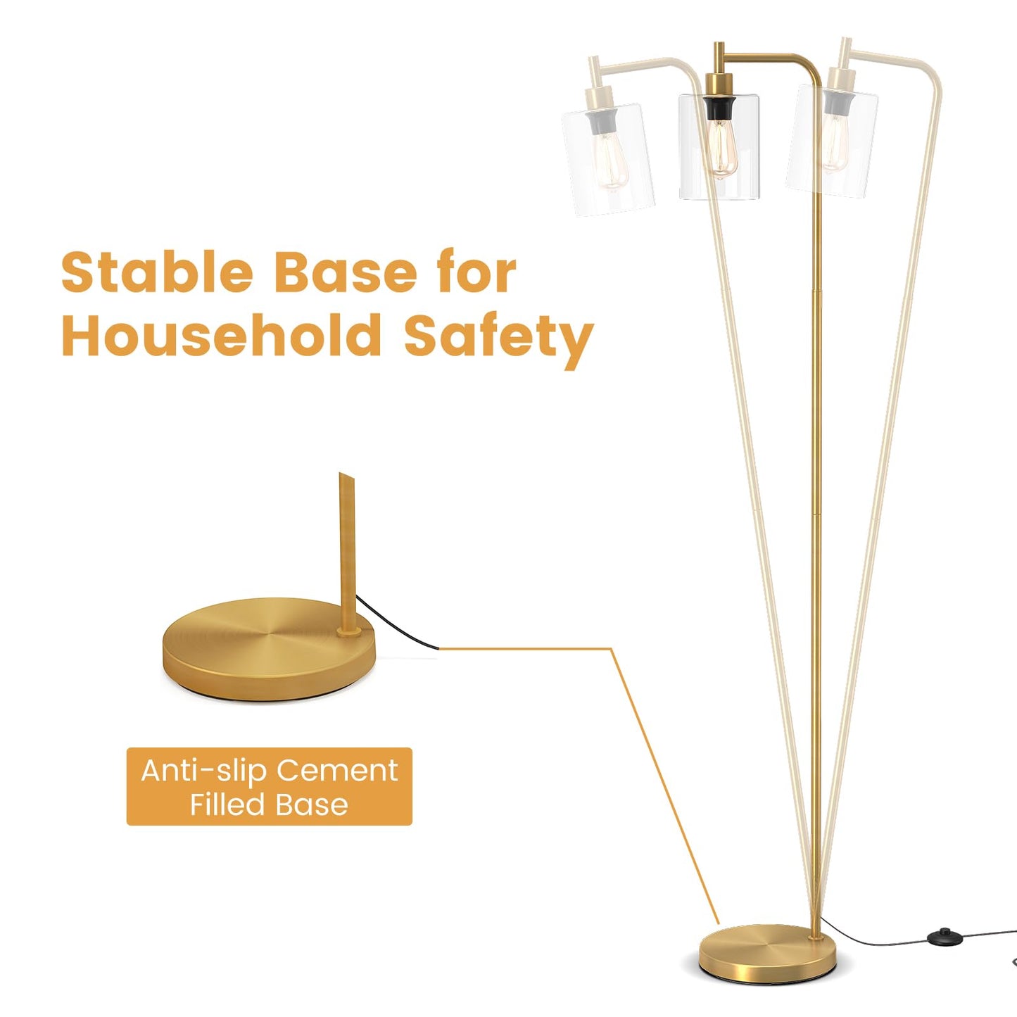 Industrial Floor Lamp with Hanging Glass Lampshade and Foot Switch