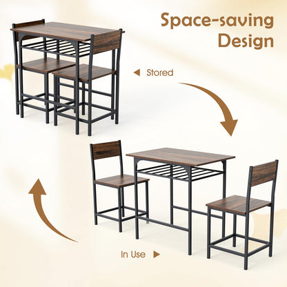 Dining Table Set for 2 with Metal Frame and Storage Rack